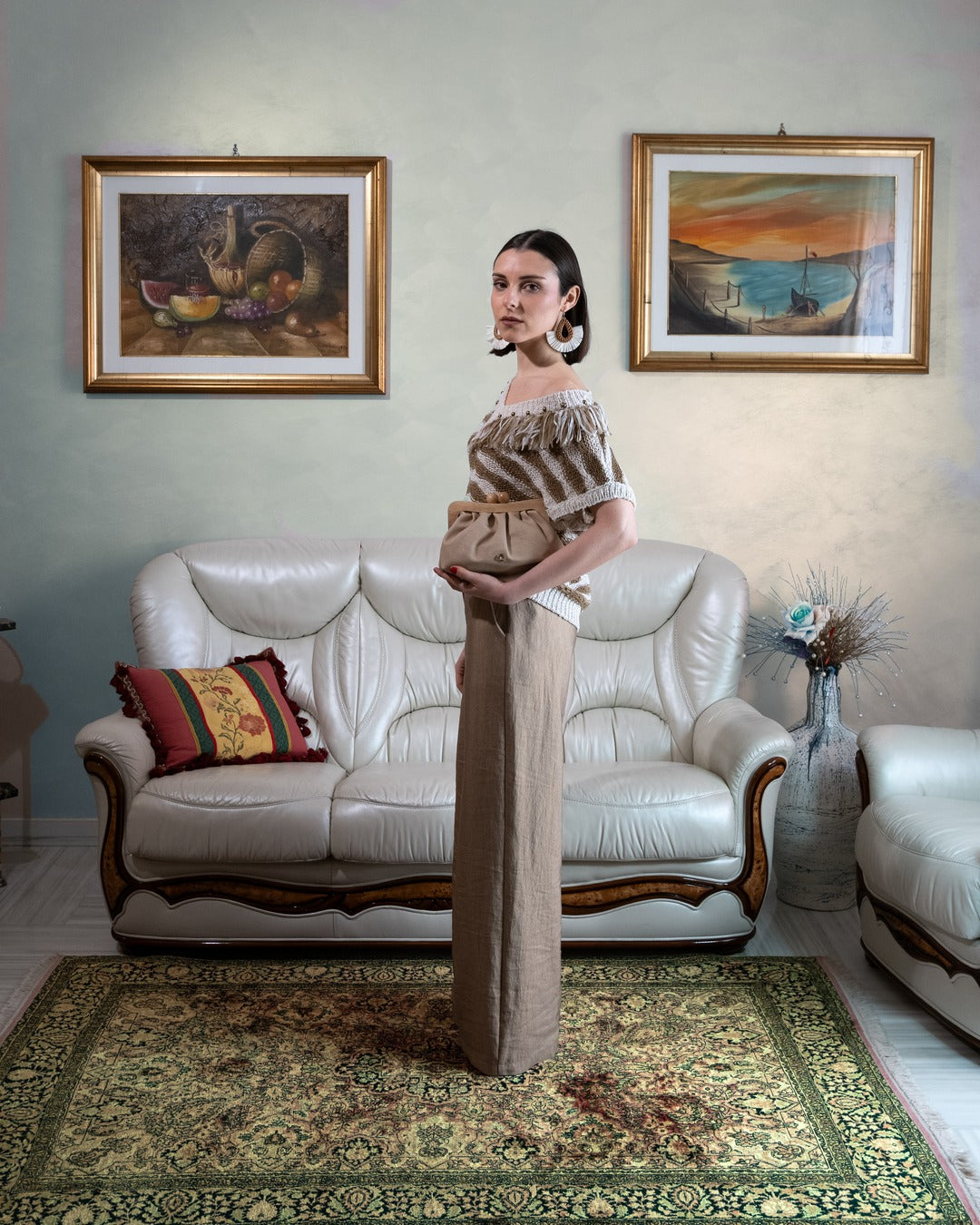 Maglia a righe con borchie e frangia - ECO