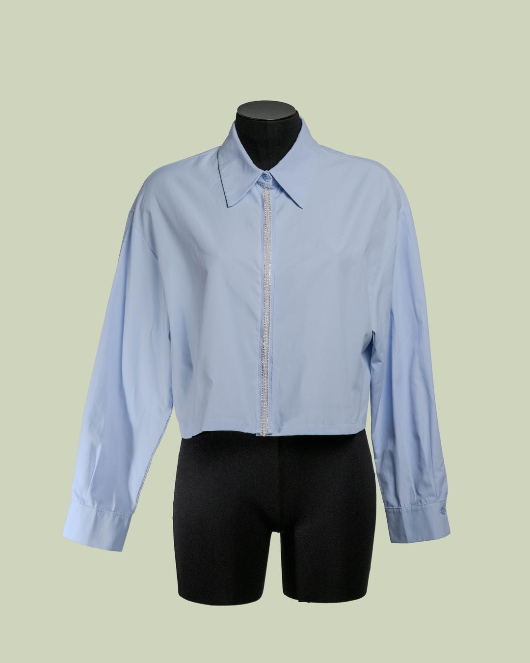 Camicia Cropped con Bordo Gioiello – Mimi-Muà - CELESTE