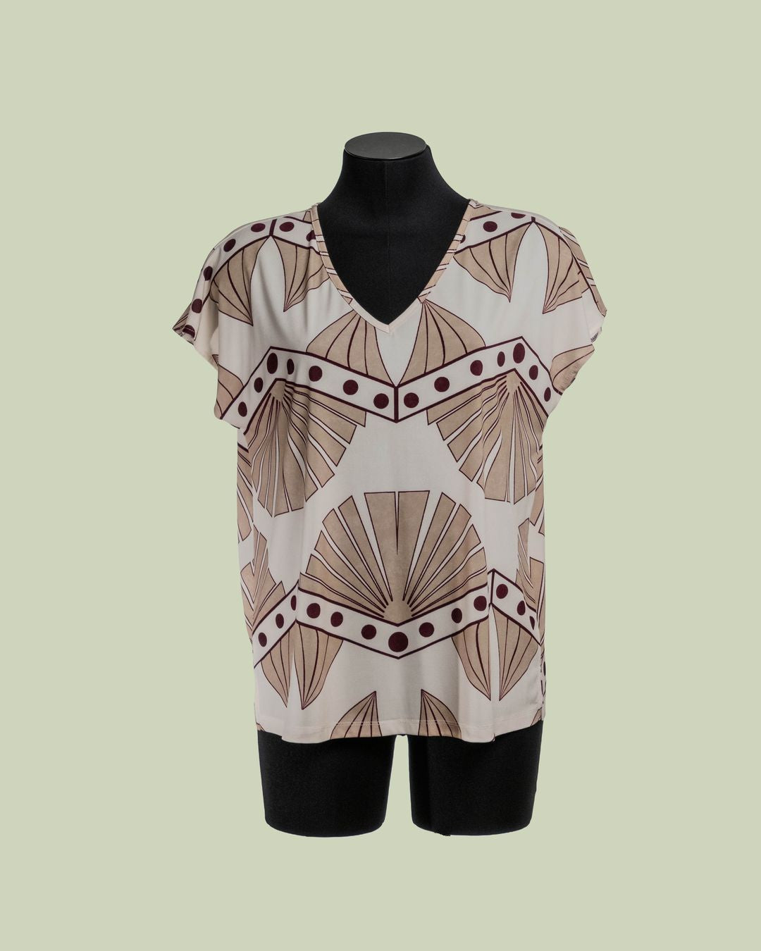 Blusa a Manica Corta in Jersey Art Déco – Mimi-Muà - PANNA