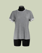 T-shirt Ringer in Viscosa con Bordi a Contrasto – Mimi-Muà - GRIGIO