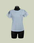 T-shirt 'Key to My Heart' con Maniche a Doppio Volant – Mimi-Muà - CELESTE