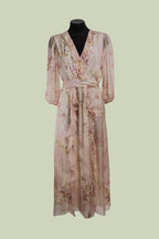 Abito Lungo in Chiffon Floreale con Rouches e Laccetto – Mimi-Muà