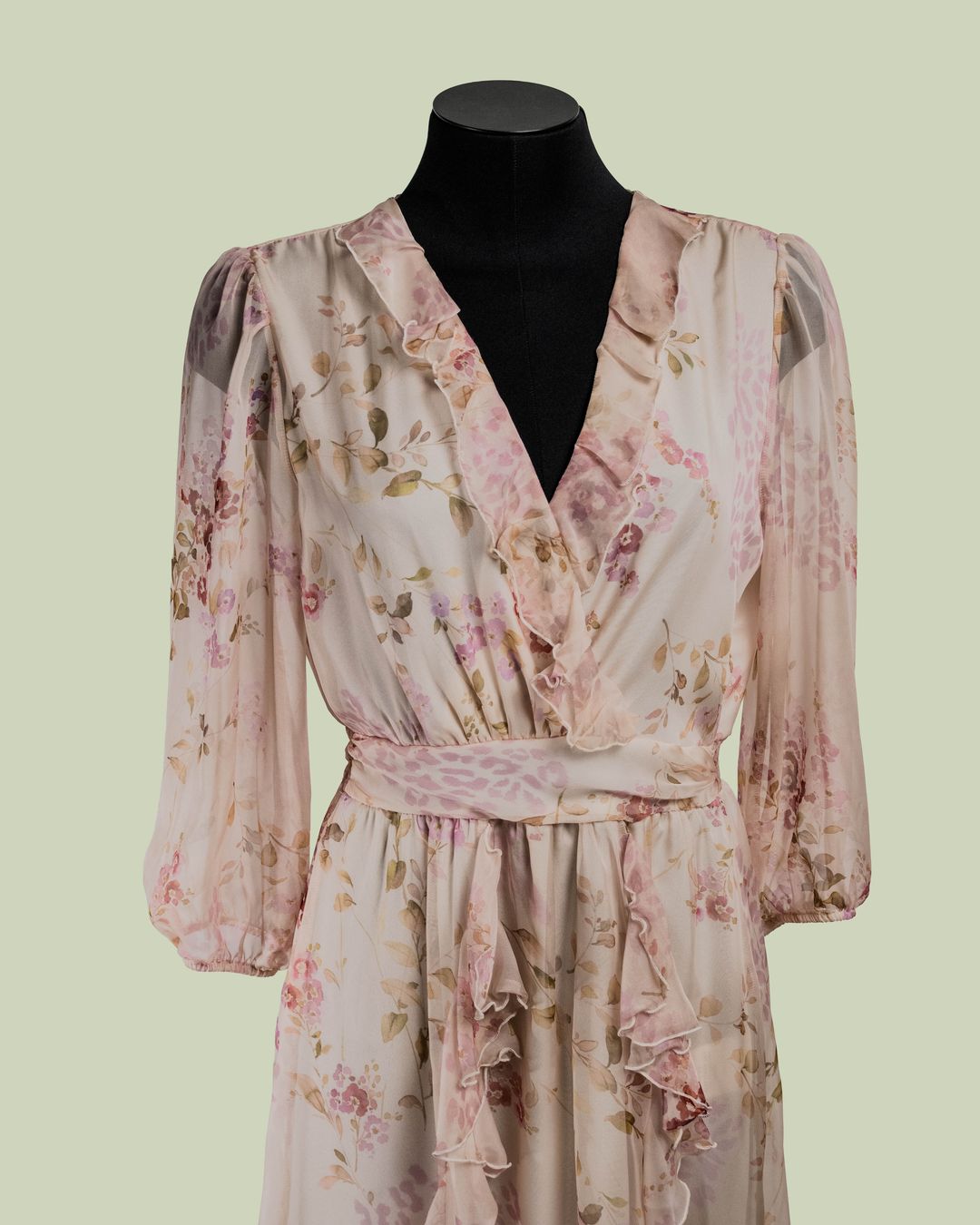 Abito Lungo in Chiffon Floreale con Rouches e Laccetto – Mimi-Muà