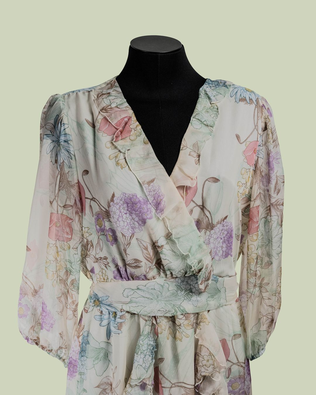 Abito Lungo in Chiffon Floreale con Rouches e Laccetto – Mimi-Muà