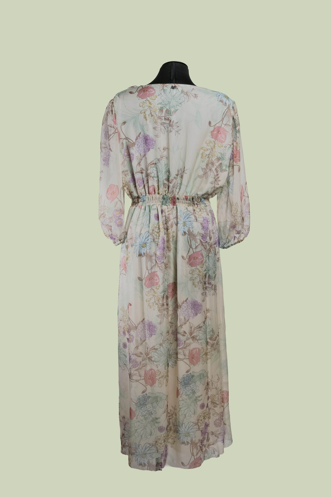Abito Lungo in Chiffon Floreale con Rouches e Laccetto – Mimi-Muà