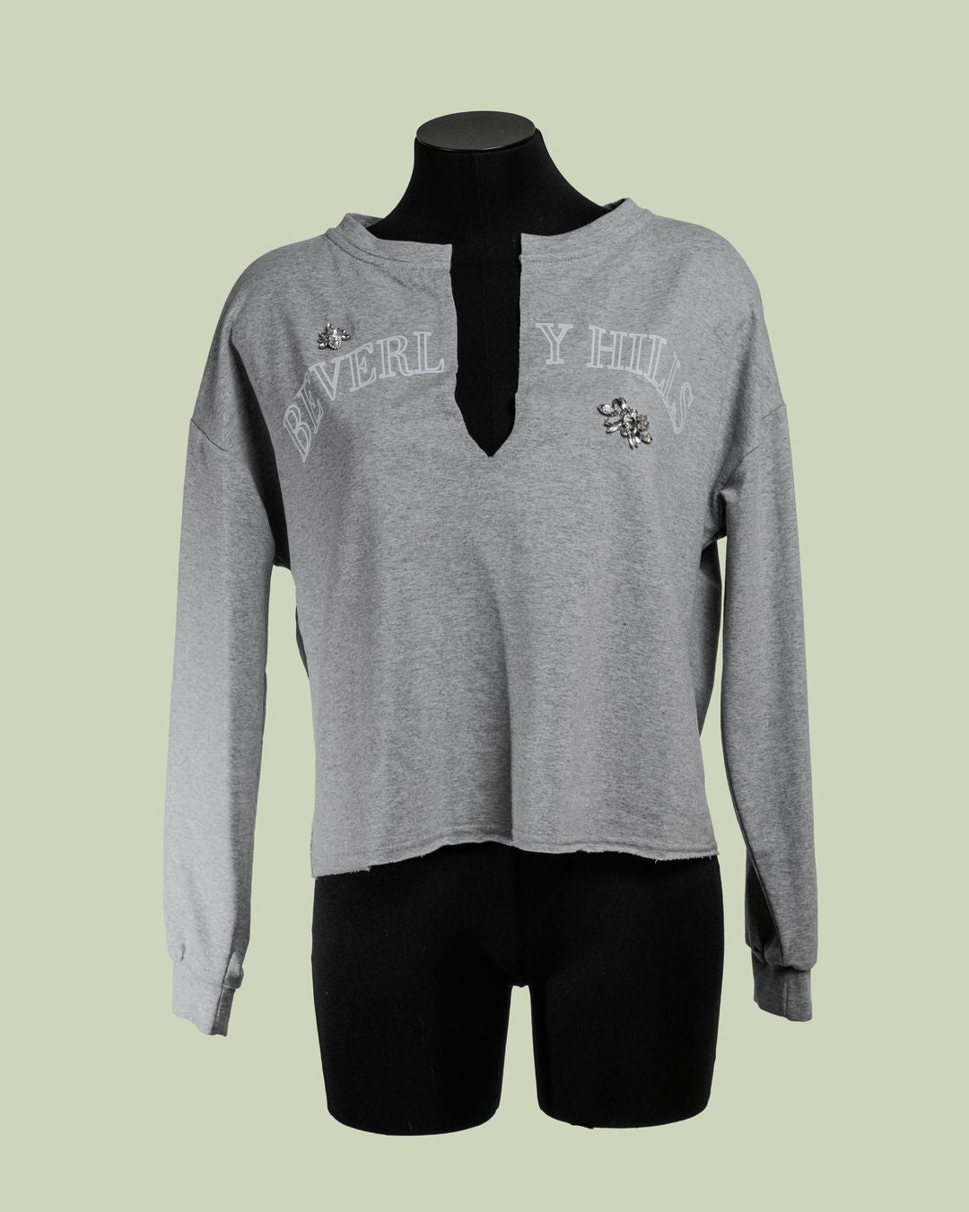 Felpa Crop 'Beverly Hills' con Scollo a Goccia e Strass – Mimi-Muà