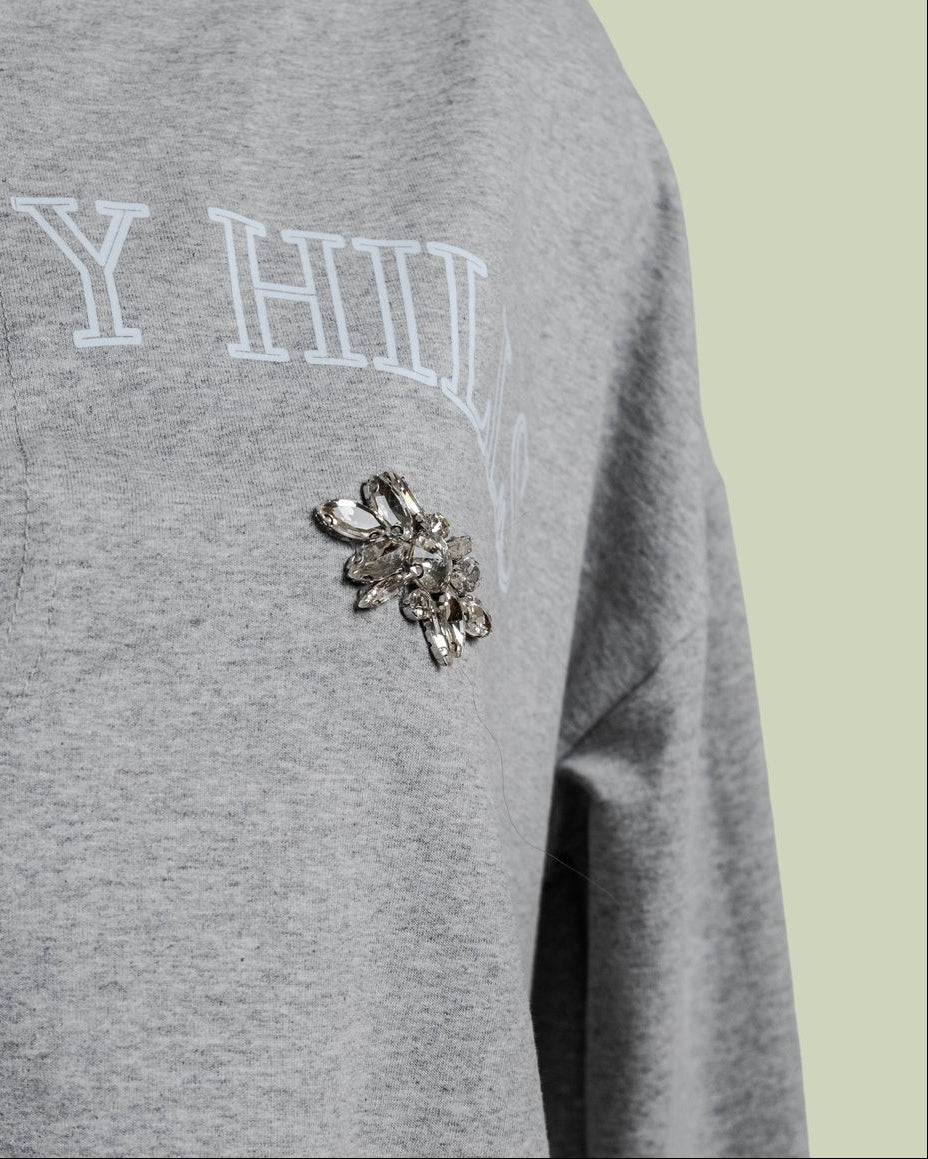 Felpa Crop 'Beverly Hills' con Scollo a Goccia e Strass – Mimi-Muà