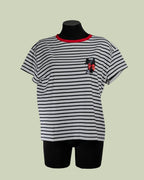 T-shirt Marinière con Stampa Gatto Glitter – Mimi-Muà