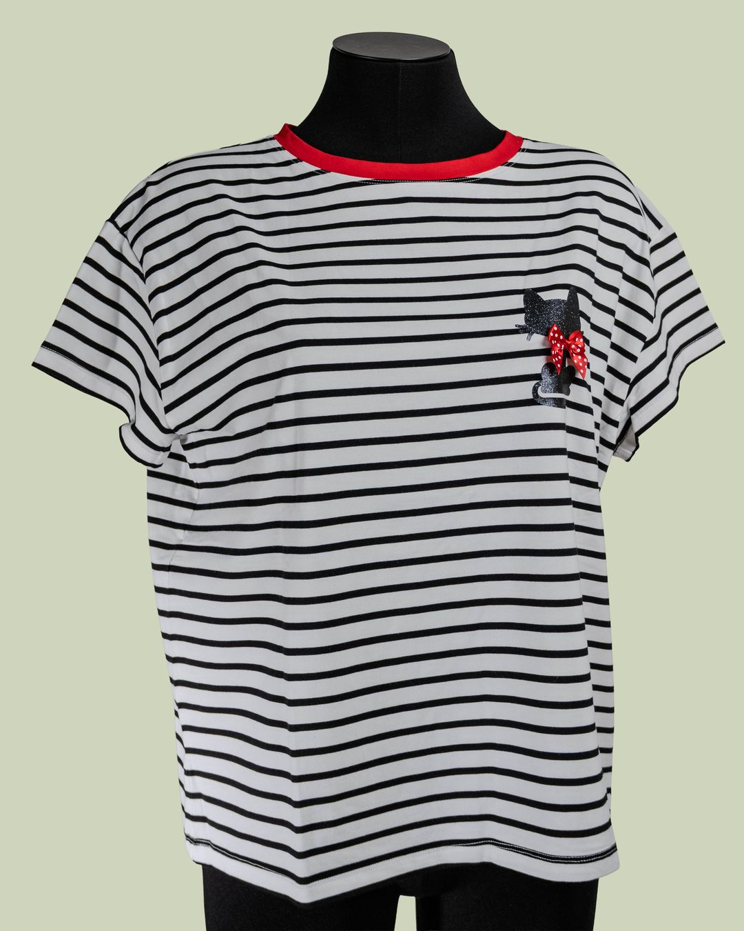 T-shirt Marinière con Stampa Gatto Glitter – Mimi-Muà