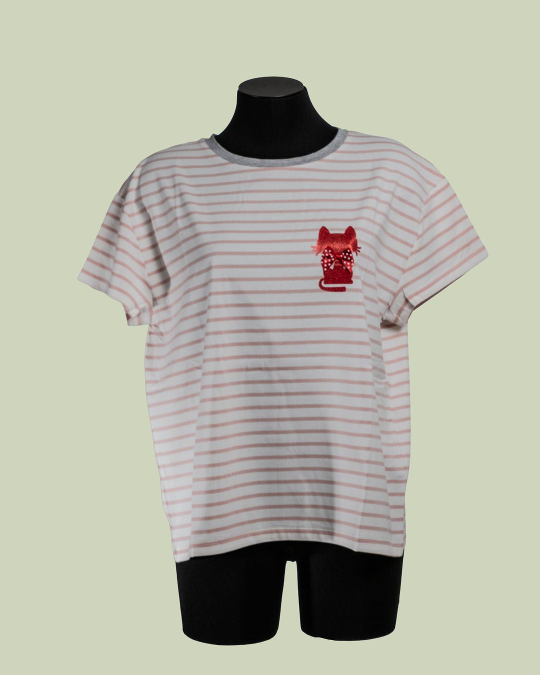T-shirt Marinière con Stampa Gatto Glitter – Mimi-Muà