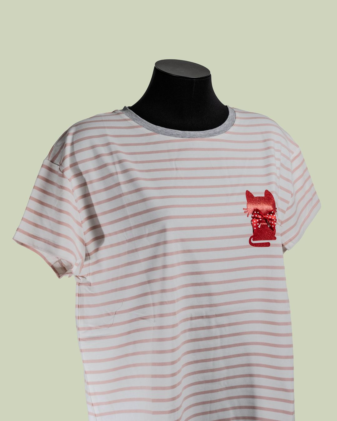 T-shirt Marinière con Stampa Gatto Glitter – Mimi-Muà