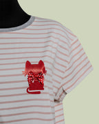 T-shirt Marinière con Stampa Gatto Glitter – Mimi-Muà