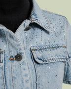 Giacca Denim Cropped con Pioggia di Strass – Mimi-Muà