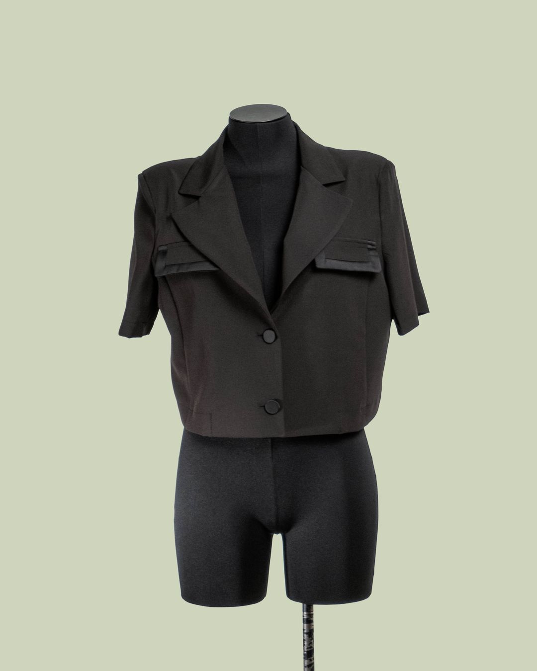 Giacca Cropped a Maniche Corte con Finiture in Raso – Mimi-Muà - NERO