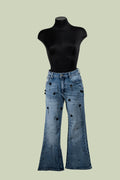 Jeans Flare con Applicazioni Floreali Tridimensionali – Mimi-Muà