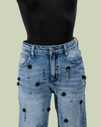 Jeans Flare con Applicazioni Floreali Tridimensionali – Mimi-Muà