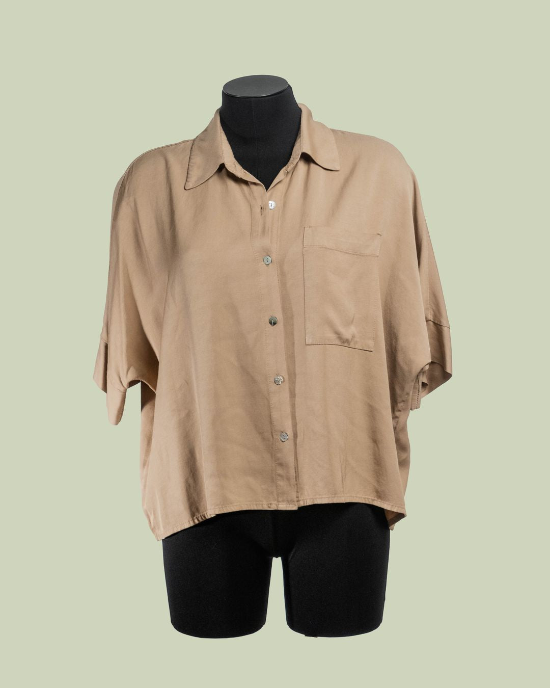 Camicia Over in Viscosa e Lino con Fondo Asimmetrico – ECO - CAMMELLO