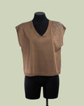 Top in Maglia con Strass a Cascata sulla Spalla – ECO - KAKI