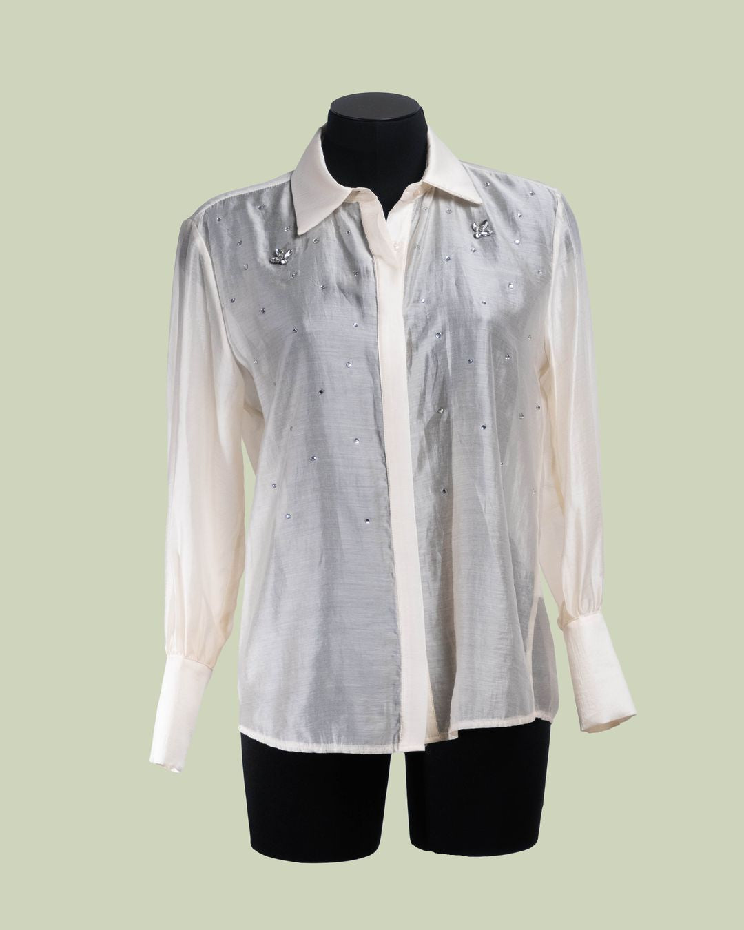 Camicia Semi-trasparente con Pioggia di Strass – ECO - PANNA