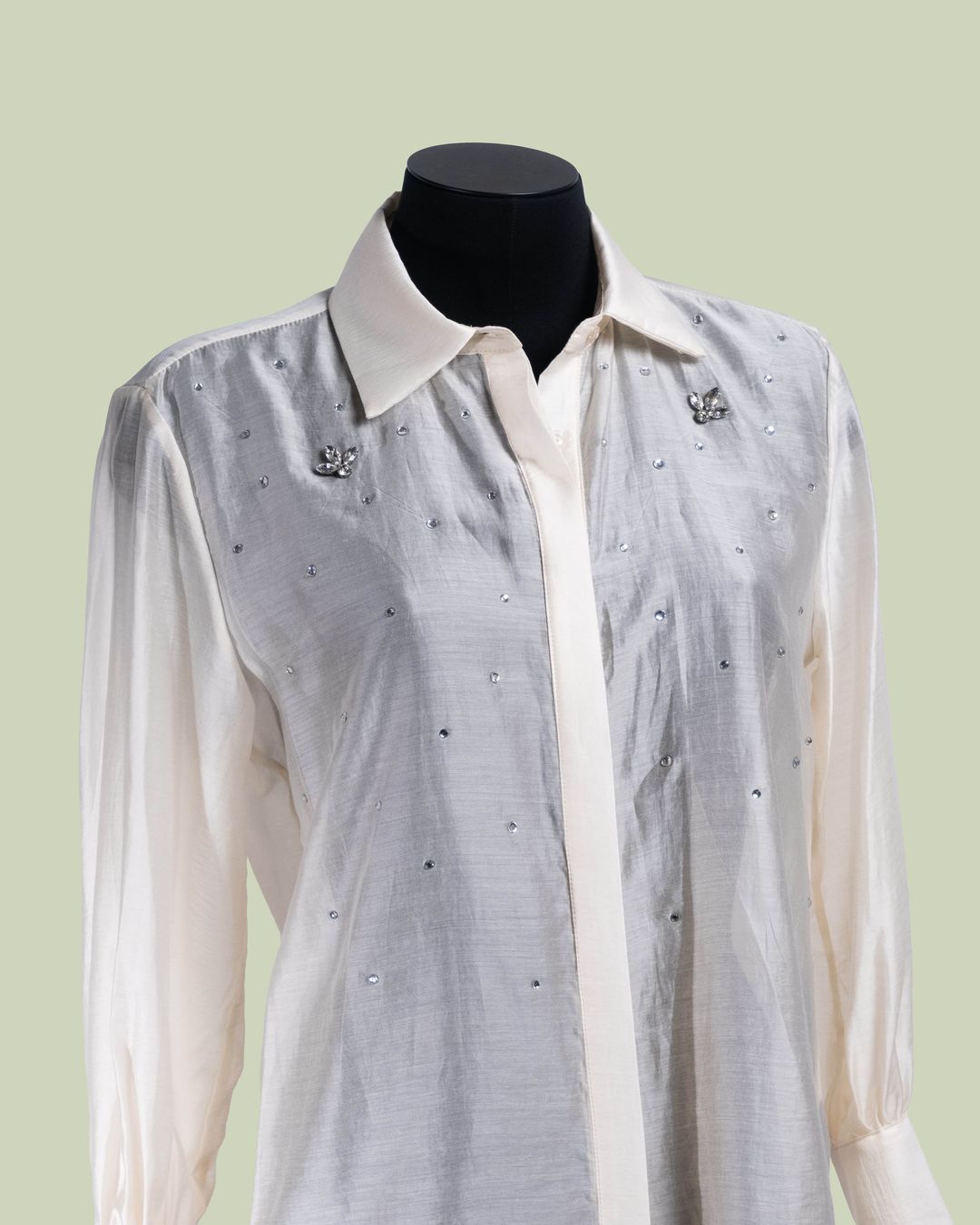 Camicia Semi-trasparente con Pioggia di Strass – ECO - PANNA