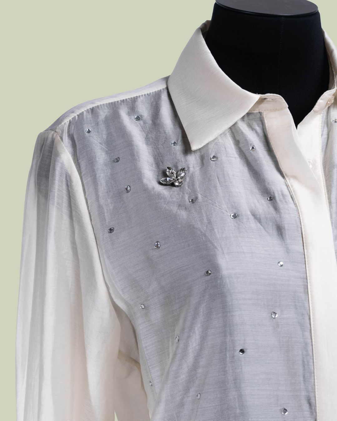 Camicia Semi-trasparente con Pioggia di Strass – ECO - PANNA