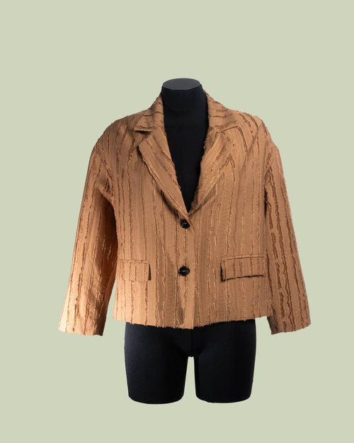 Blazer in Jacquard con Texture Verticale Strutturata – ECO - CARAMELLO