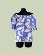 Blusa Off-Shoulder con Stampa Tropicale e Maniche a Sbuffo – Talissa