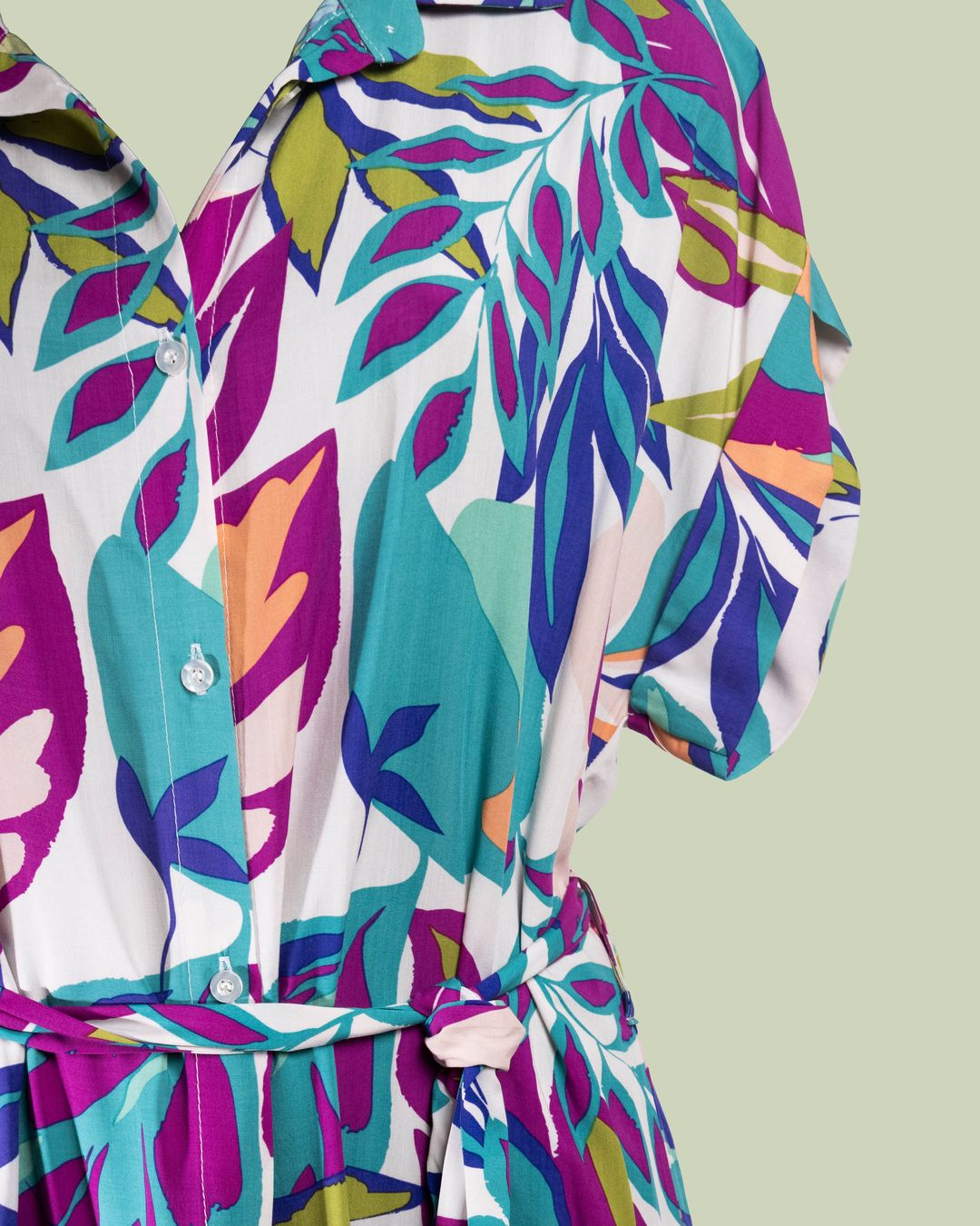 Abito Chemisier in Rayon con Cintura e Stampa Tropicale – Talissa