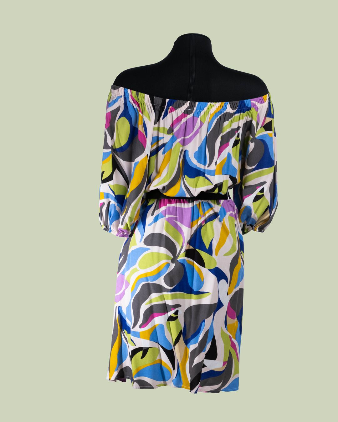 Abito Off-Shoulder con Stampa Psichedelica e Cintura – Talissa