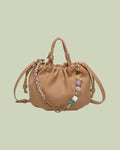 Borsa Secchiello con Perle Colorate e Tracolla Foulard – Mimi-Muà - TAUPE