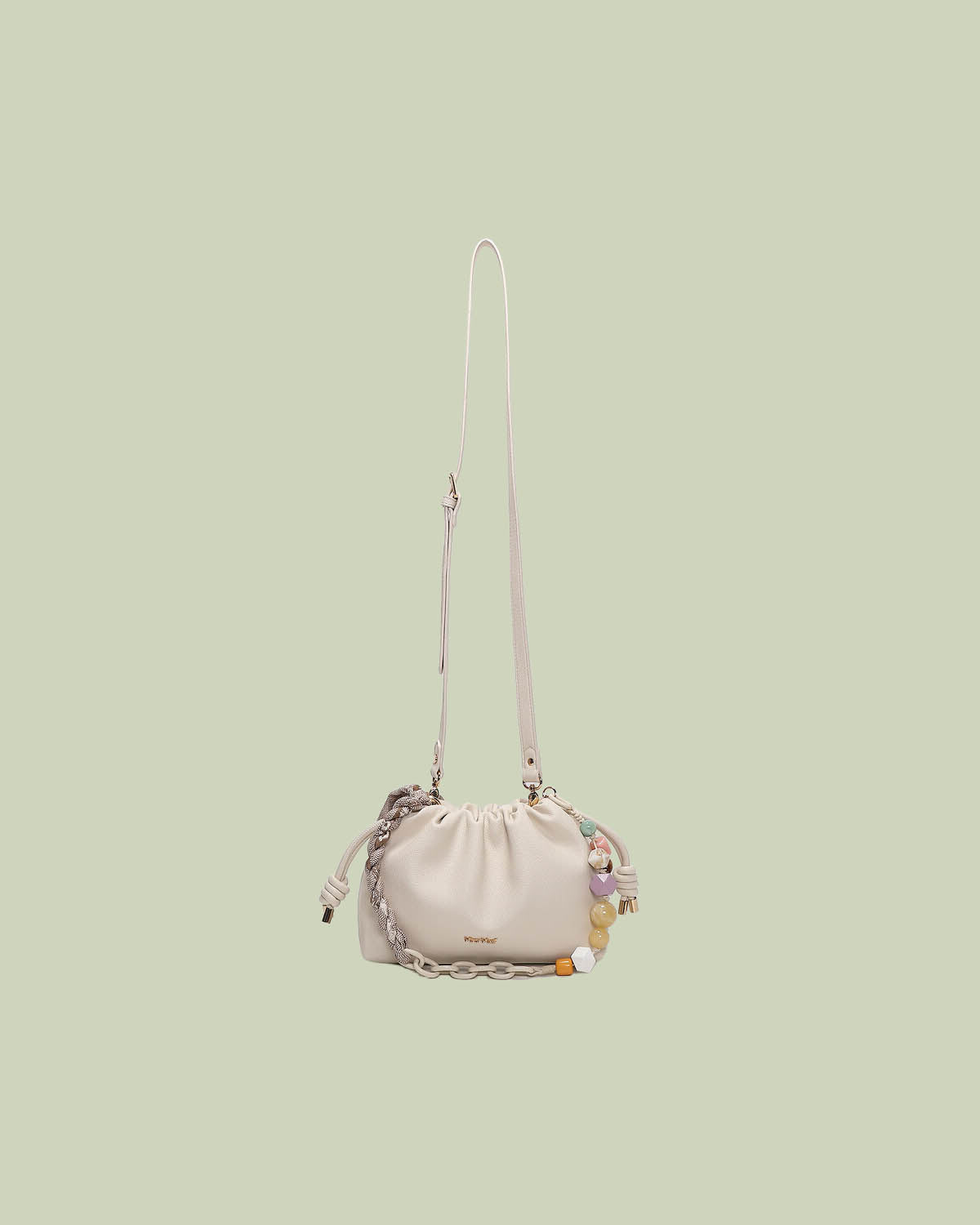 Mini Borsa Secchiello con Perle e Tracolla Foulard – Mimi-Muà - PANNA