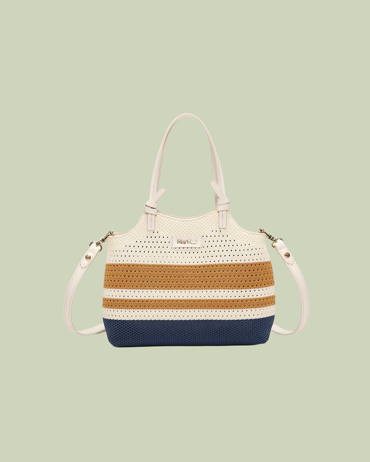 Borsa a Mano in Maglia Microforata a Righe – Mimi-Muà - BLU