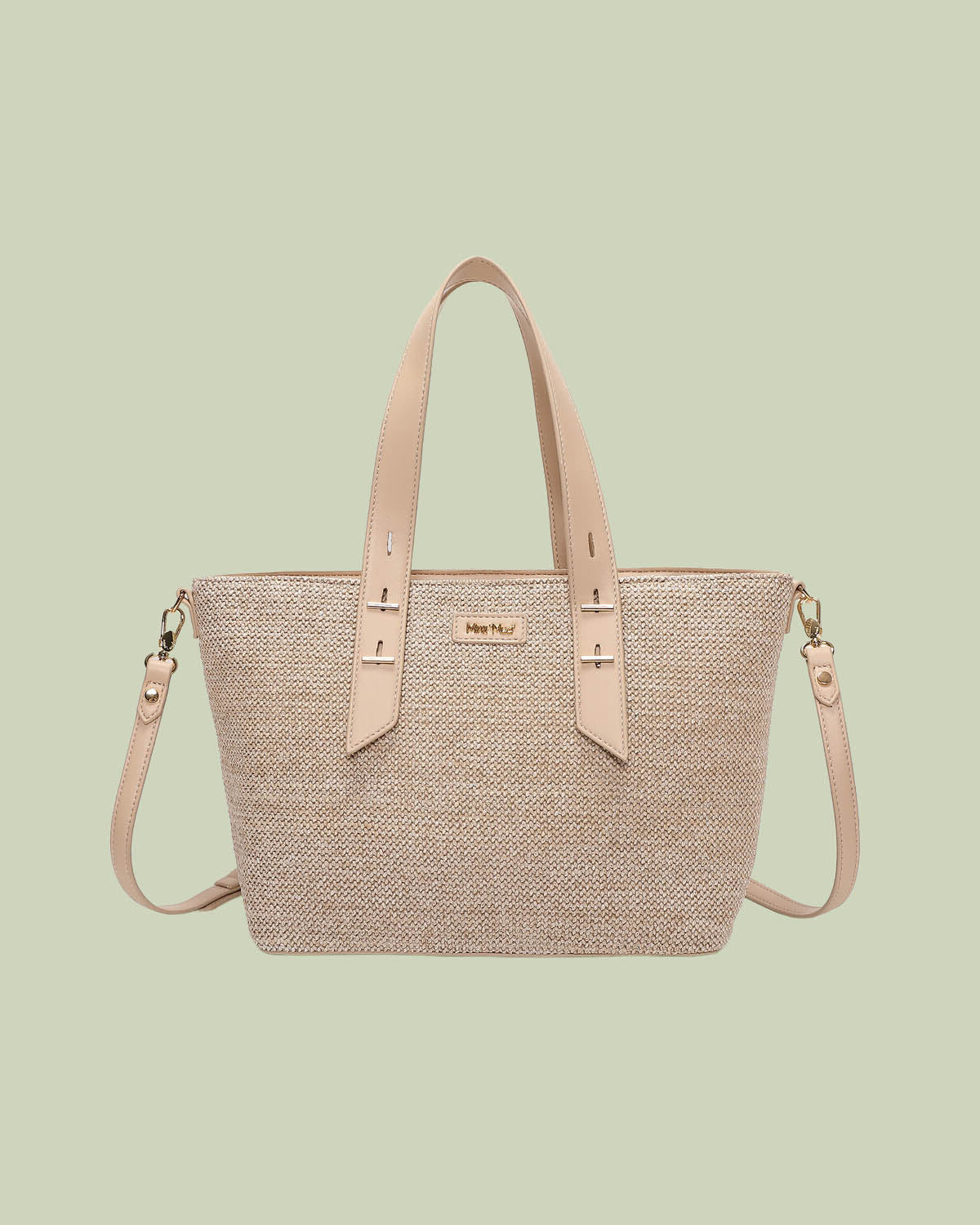 Shopper in Paglia Sintetica con Manici in Ecopelle – Mimi-Muà - BEIGE