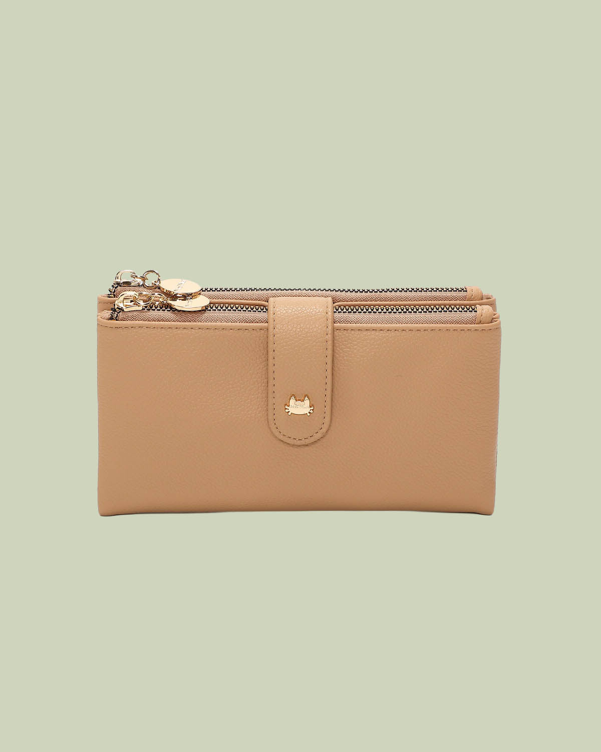 Portafoglio Grande con Logo Gatto e Doppia Zip – Mimi-Muà - TAUPE