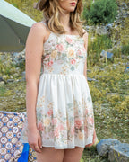 Abito mini a fiori in tessuto fluido, linea babydoll