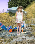 Abito mini a fiori in tessuto fluido, linea babydoll
